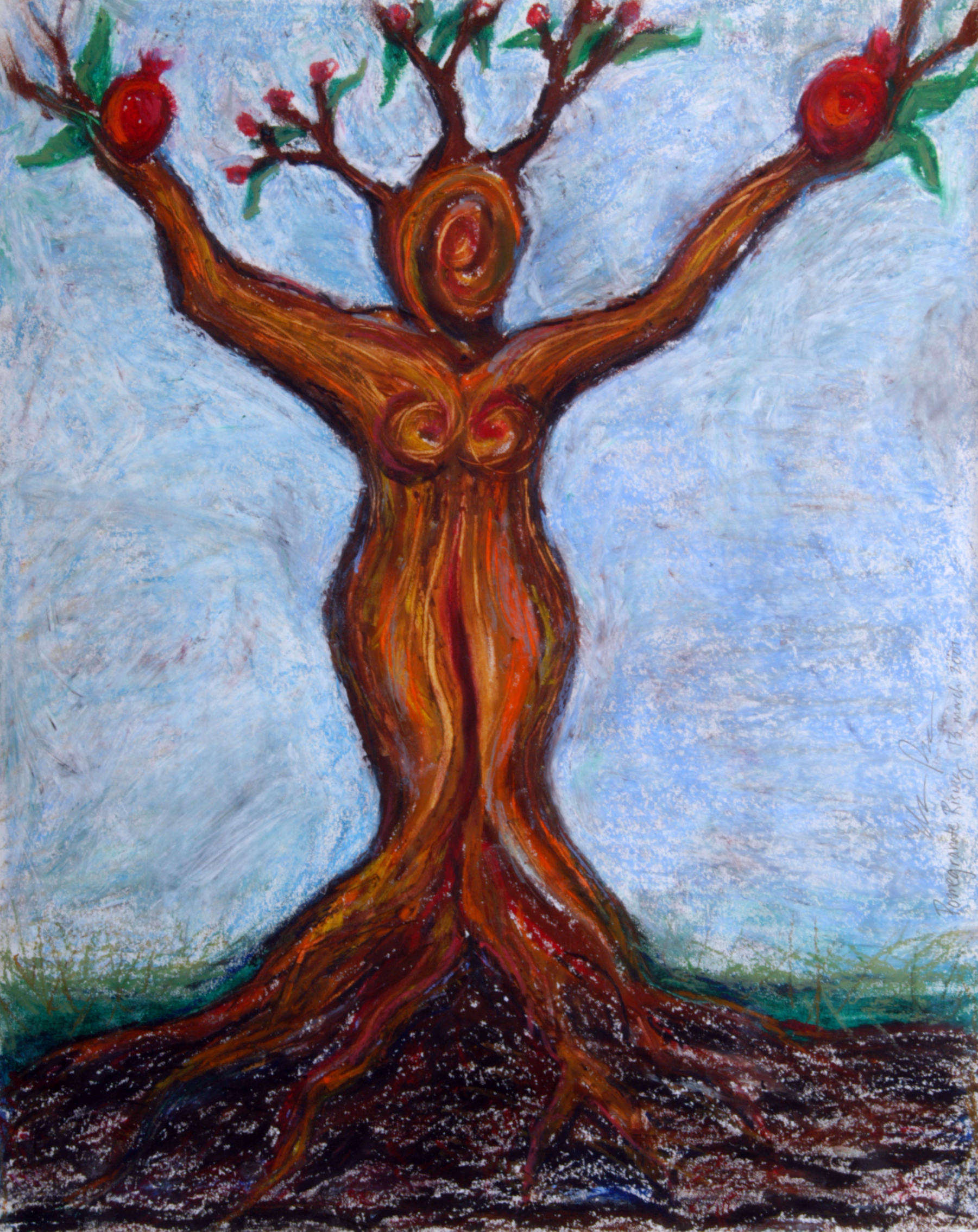 Pomegranate Rising, 2001
Oil pastel 17”h x 13.5”w, Eleanor Ruckman