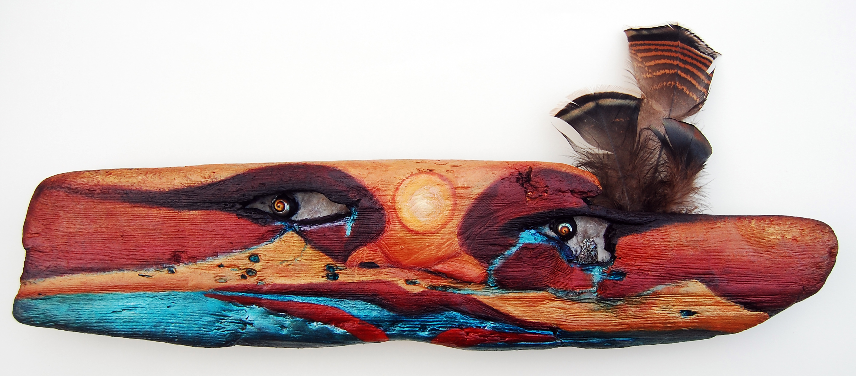 Watershed (Ohlone Tears), 2012, Oil, shell, abalone, beeswax, driftwood, 9"h x 21"w, Eleanor Ruckman